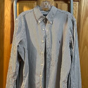 Polo Ralph Lauren Navy and White Striped Button-Down Shirt